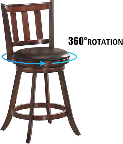 COSTWAY Bar Stools Set of 2, Counter Height Dining Chair, Fabric Upholstered 360 Degree Swivel, PVC Cushioned Seat, Perfect for Dining and Living Room (Height 25''-Set of 2)