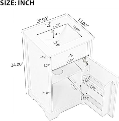 20" Bathroom Vanity with Sink, Wooden Bathroom Storage Cabinet with Soft Closing Door and Adjustable Shelve,Narrow Small Bathroom Cabinet for Small Space (20"× 18"×34"),Black