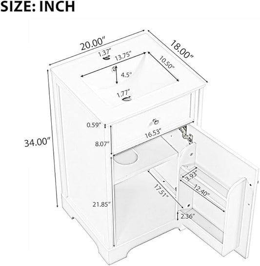 20" Bathroom Vanity with Sink, Wooden Bathroom Storage Cabinet with Soft Closing Door and Adjustable Shelve,Narrow Small Bathroom Cabinet for Small Space (20"× 18"×34"),Black
