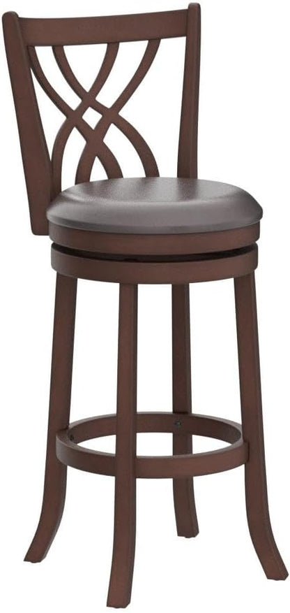 COSTWAY Bar Stools Set of 4, 360° Swivel Chairs with Rubber Wood Frame, 30-Inch PU Leather Cushioned Seat and Footrests, for Kitchen Island, Dining Room, Bar (Brown-30 inches, 4 stools)