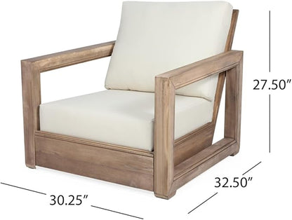 Christopher Knight Home Sammy, Brown and Beige Outdoor 4 Seater Acacia Wood Chat Set with Water Resistant Cushions
