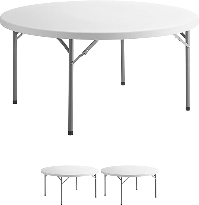 3 Pack! 60" Round Granite White Plastic Folding Banquet Table - Heavy Duty Party Table for Wedding and More