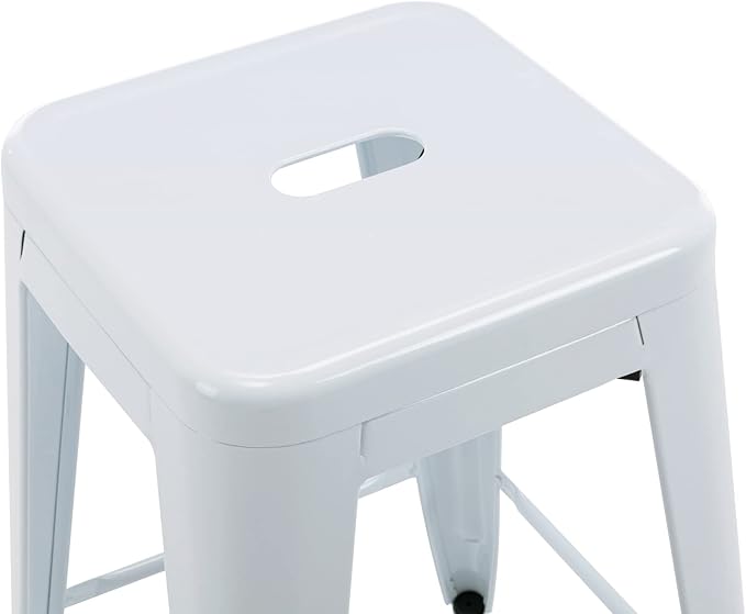 Vogue Furniture Direct 24" Bar Stools White Backless Metal Barstools Indoor-Outdoor Counter Height Stools with Square Seat, Set of 4 - VF1571004-4