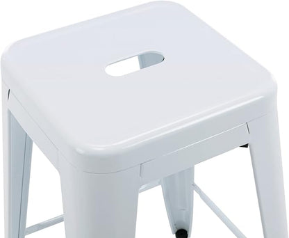 Vogue Furniture Direct 24" Bar Stools White Backless Metal Barstools Indoor-Outdoor Counter Height Stools with Square Seat, Set of 4 - VF1571004-4