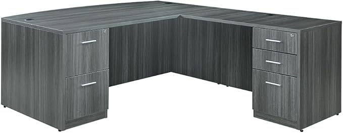nbf signature series at Work Bowfront Reversible L Shaped Desk with Hutch - Ergonomic Computer Desk with Storage Drawers - Ideal for Office - 88.58" D x 70.87" W x 28.94" H, Espresso Laminate