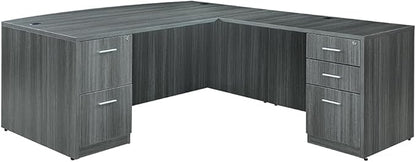 nbf signature series at Work Bowfront Reversible L Shaped Desk with Hutch - Ergonomic Computer Desk with Storage Drawers - Ideal for Office - 88.58" D x 70.87" W x 28.94" H, Espresso Laminate