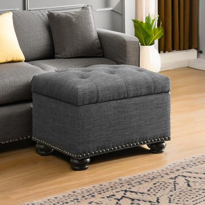 Convenience Concepts Designs4Comfort 5th Avenue Upholstered Storage Ottoman 24" - Contemporary Foot Stool and Seat with Hinged Lid for Living Room, Dining Room, Office, Den, Dark Charcoal Gray Fabric