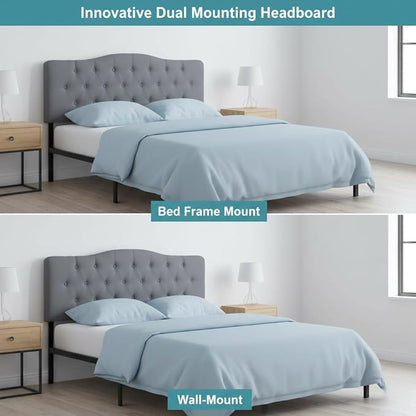 Naomi Home Cassandra Queen Tufted Headboard, Upholstered in Durable Linen Fabric – Premium Foam Cushioning, Adjustable Height, Floating Wall or Bed Frame Mount, Compatible with Adjustable Beds