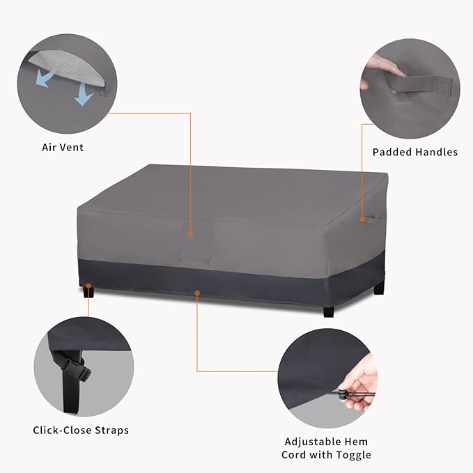 Easy-Going Waterproof Outdoor Couch Cover, Heavy Patio Furniture Sofa Cover Windproof Durable (104Wx40Dx33H inch,Gray/Dark Gray)