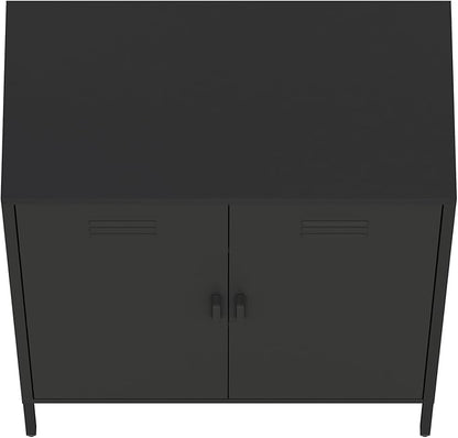 Manhattan Comfort Naomi Modern Metal Accent Cabinet, Minimalist Storage Cabinet with Doors & Adjustable Shelves, Vented Doors, Sturdy Steel Build, Versatile & Multi-Purpose Home Furniture, Black
