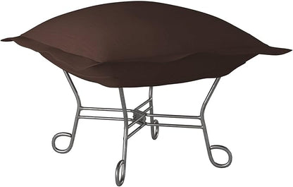 Howard Elliott Scroll Puff Ottoman Chair With Cover, Multipurpose Alternate Seating Footstool Chair with Titanium Frame, Patio Furniture for Camping, Home, Indoor & Outdoor, Sterling Chocolate