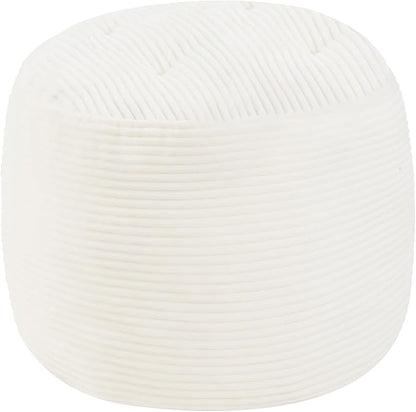 MeMoreCool Round Pouf Ottoman – Beige Corduroy Footrest with Foam Filling Compact Foot Stool for Couch, Living Room Decor, Dorms & Small Spaces