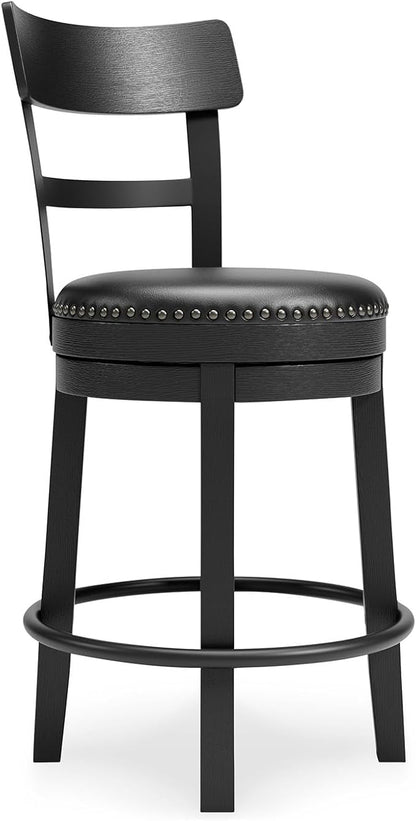 Signature Design by Ashley Valebeck Faux Leather Upholstered Swivel Barstool, Nailhead Trim, Solid Wood, 16.75" W x 19.75" D x 37.25" H, Antique Black