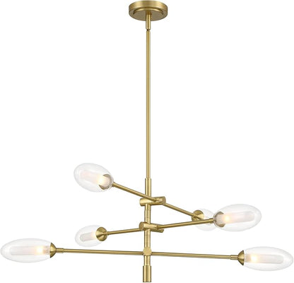 Possini Euro Design Evelyn 33" Modern Chandelier Ceiling Light Fixture Dining Room Over Table Kitchen Island Foyer Sputnik Hanging 6-Light LED Dimmable Brushed Gold Finish Glass Hallway Large
