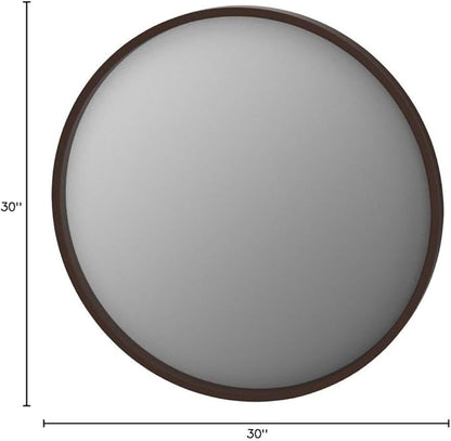 Kate and Laurel Hutton Round Decorative Wood Frame Wall Mirror, 30 Inch Diameter, Walnut