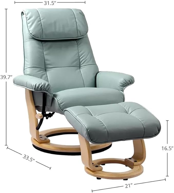 Pemberly Row Stressless Recliner with Ottoman in Blue Leather, Recliner with Ottoman Set for Contemporary Living Room