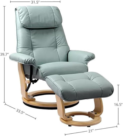 Pemberly Row Stressless Recliner with Ottoman in Blue Leather, Recliner with Ottoman Set for Contemporary Living Room