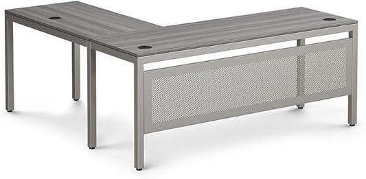 NBF at Work Reversible L Shaped Executive Office Desk - Durable Gray Laminate Computer Desk with Steel Frame - Modern Desk with 3 Grommet Holes - 60" W x 60" D Office Work Desk (Gray)