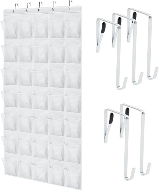GORILLA GRIP Over the Door Shoe Organizer, 35 Large Breathable Mesh Pockets, Space Saving Hanging Storage Holder, 5 Hook Closet Rack Hanger, Hangs on Closets for Shoes, Accessories 68.5H x 24.5W White