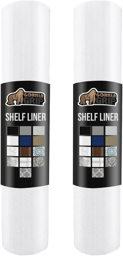 GORILLA GRIP Slip Resistant Drawer and Shelf Liner 2 Pack, Non Adhesive Water Resistant, Easy Clean and Trim, Smooth Surface Liners for Kitchen Cabinet, Shelves, Drawers Pantry, 17.5 IN x 20 FT, White