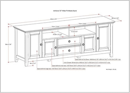 SIMPLIHOME Amherst 72-inch Wide Solid Wood TV Stand in White, Transitional-Style Media Console for Living Room with Cable Management and Adjustable Shelves, Fits 80" TVs