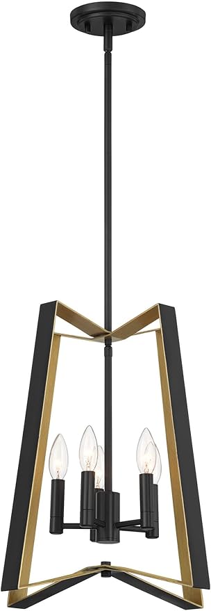Possini Euro Design Clara 16" Modern Pendant Chandelier Ceiling Light Fixture Dining Room Over Table Kitchen Island Foyer Hanging 4-Light Black Gold Finish Hallway Entryway Living Room Indoor Office