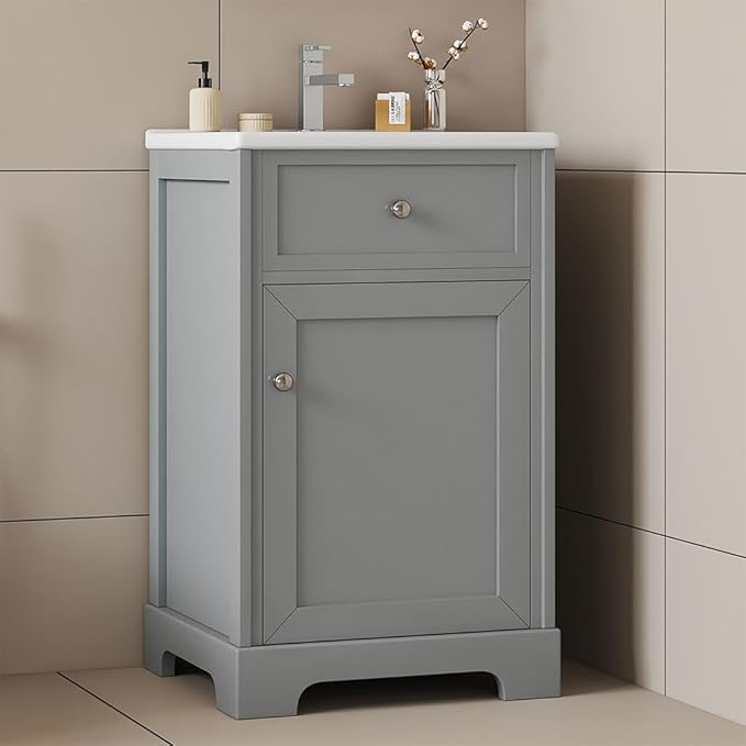 20" Bathroom Vanity with Sink, Wooden Bathroom Storage Cabinet with Soft Closing Door and Adjustable Shelve,Narrow Small Bathroom Cabinet for Small Space (20"× 18"×34"),Gray