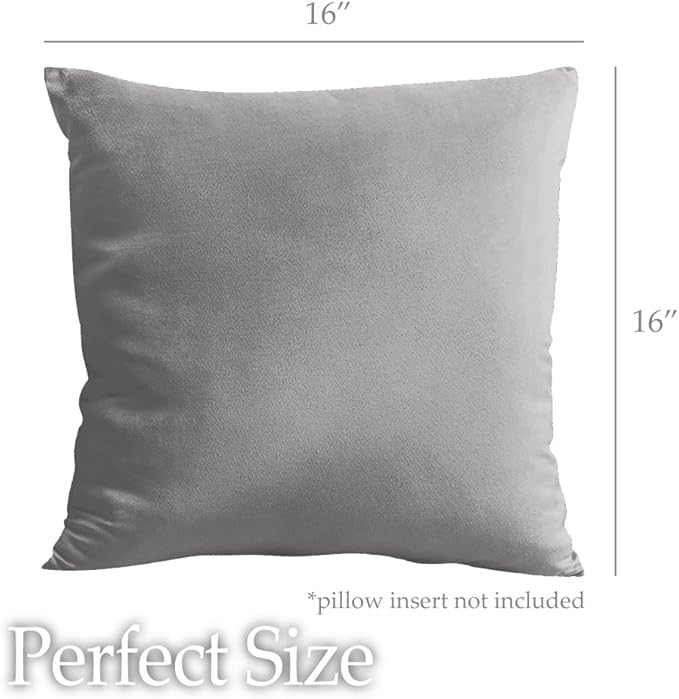 lalaLOOM Velvet Throw Pillow Covers, Set of 2 Decorative Square Pillows Home Decor, Soft Accent Cases, Silky Machine Washable Pillowcases for Sofa, Couch, Bedroom, Living Room, 16x16, Dark Gray
