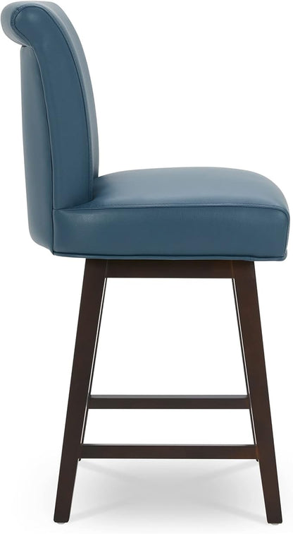 CHITA 26 Inch Counter Height Swivel Bar Stools Set of 4, FSC Certified Modern Upholstered Faux Leather Swivel Barstool Chair with Back, Blue