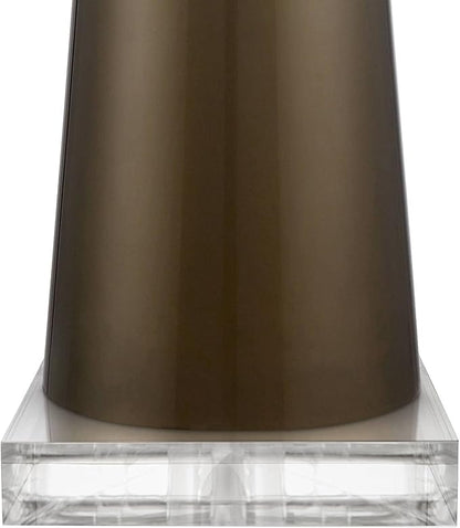 Possini Euro Design Karen Modern Table Lamp 37 1/2" Tall with Clear Square Riser Dark Gold Glass Column Off White Fabric Drum Shade for Bedroom Living Room House Bedside Nightstand Office Entryway