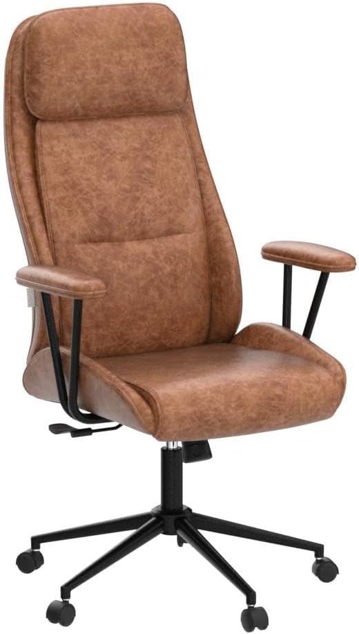 High Back Office Desk Chair,Ergonomic Reclining Office Chair,Modern Swivel Computer Chair,Conference Room Chairs,Brown Leather Chair with Lumbar Support,330lbs