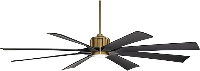 Possini Euro Design 70" Defender Modern Outdoor Ceiling Fan with LED Light Remote Control Soft Brass Matte Black Damp Rated for Patio Exterior House Home Porch Gazebo Garage Barn