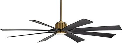 Possini Euro Design 70" Defender Modern Outdoor Ceiling Fan with LED Light Remote Control Soft Brass Matte Black Damp Rated for Patio Exterior House Home Porch Gazebo Garage Barn