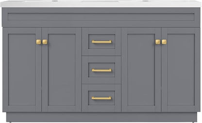 60 Inch Bathroom Vanity with Sink in Grey, Undermount Double Sinks, Solid Wood Bathroom Storage Cabinet,4 Soft Closing Doors, 3 Full Extension Drawers,Painted Surface
