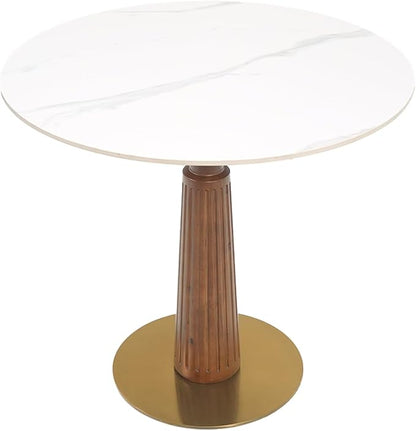 Sintered Stone Office Table and Chair Set - 33.5" Round Table for Small Offices (Light Brown Leg and White Top, 1 Table and 2 Chairs)