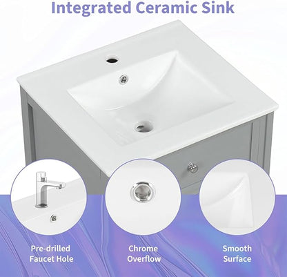 20" Bathroom Vanity with Sink, Wooden Bathroom Storage Cabinet with Soft Closing Door and Adjustable Shelve,Narrow Small Bathroom Cabinet for Small Space (20"× 18"×34"),Gray