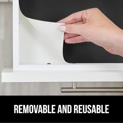 GORILLA GRIP DripGuard Shelf Liner, Non Adhesive Drawer and Kitchen Cabinet Protector, Slip Resistant BPA Free Smooth Surface Plastic Liners for Cabinets, Bathrooms, Closets, 12x120 Inch, Black