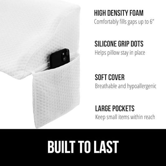 GORILLA GRIP Patent Pending King Bed Wedge Pillow Headboard Gap Filler, US Designed, Comfortable Supportive High Density Foam Pillows, Stay in Place Gripping Dots, Wedges Between Mattress, White