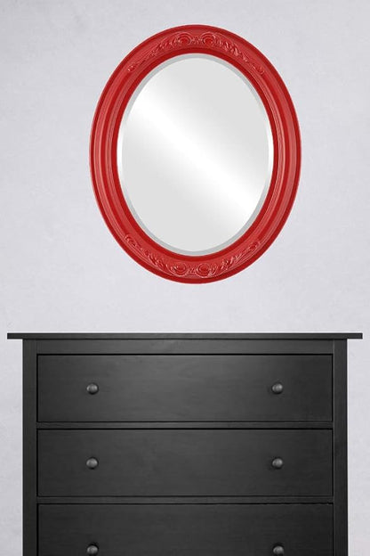 OVALCREST Oval Beveled Wall Mirror for Home Decor - Florence Style - Holiday Red - 40" x 28"