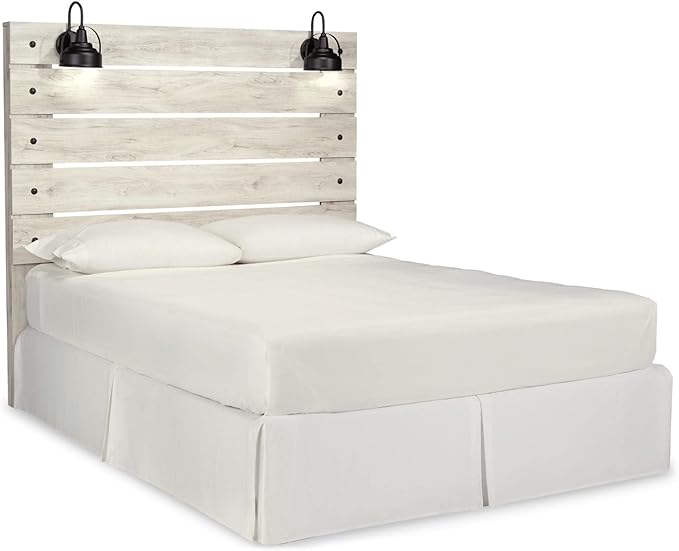 Signature Design by Ashley Cambeck Farmhouse Panel Headboard ONLY with USB Charging Stations, Queen, Whitewash