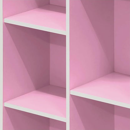 Furinno LUDER Book Shelf, 7-Cube Bookshelf, Bookcase, 9.4 x 19.5 x 41.7, for Living Room, Bedroom, Home Office, White/Pink