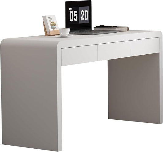 Executive Desk with Drawers, White Computer Desk with Drawers with Three-Layer Lacquered Thick Wooden Board, 55 inch Modern Home Office Desk for Study, Living Room, Bedroom