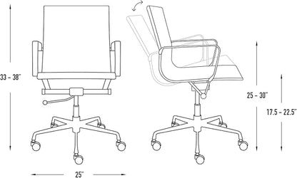 Laura Davidson Furniture SOHO II Ribbed Office Chair - Mid Back Desk Chair, Ergonomically Designed with Arm Rest & Swivel, Made of Faux Leather, Sage Green with Black Frame, Computer Chair