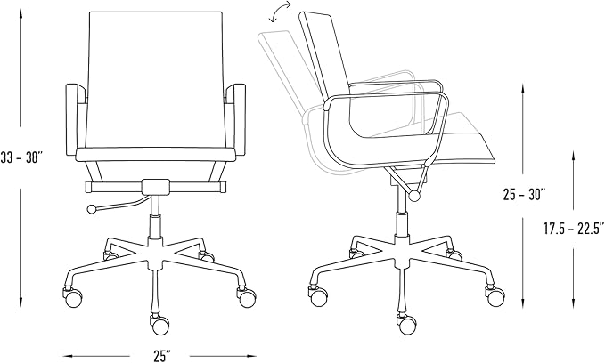 Laura Davidson Furniture SOHO II Ribbed Office Chair - Mid Back Desk Chair, Ergonomically Designed with Arm Rest & Swivel, Made of Faux Leather, Brown with Black Frame, Computer Chair