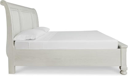 Signature Design by Ashley Robbinsdale Casual California King Sleigh Platform Bed with 2 Drawers, Foundation or Box Spring Not Needed, White