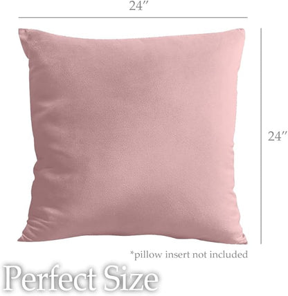 lalaLOOM Velvet Throw Pillow Covers, Set of 2, 24x24 Decorative Square Pillows Home Decor, Soft Accent Cases, Silky Machine Washable Pillowcases for Sofa, Couch, Bedroom, Living Room, Dusty Rose
