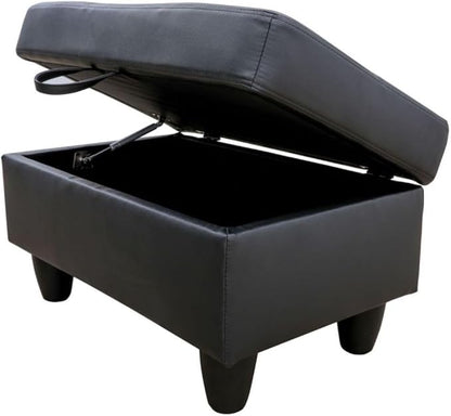 Ottoman Storage Ottoman Bench Faux Leather Footrest Footstool with Hinged Lid for Living Room, Bedroom, Entryway, Black, 28.5"X19"X17.5"