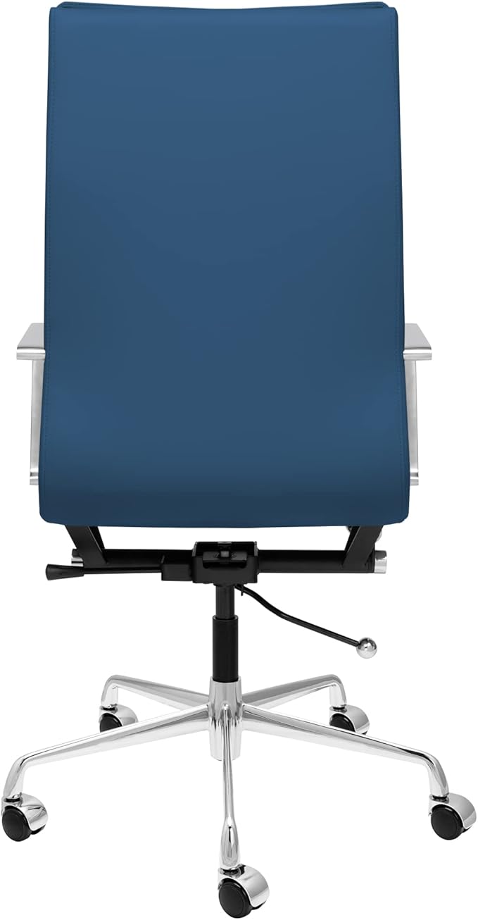 Laura Davidson Furniture Lexi II Padded Office Chair - Tall Back Desk Chair with Aluminum Arm Rest, Swivel & Cushion Availability, Made of Faux Leather, Blue, Computer Chair