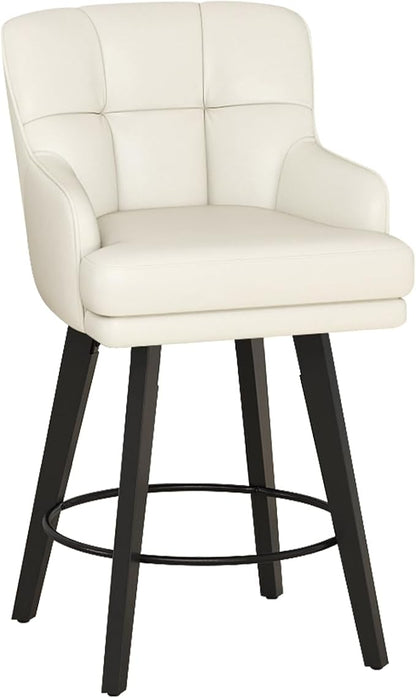 360°Swivel Counter Height Bar Stools with Back, 26 inch Solid Wood Legs, Bar Stool Modern Kitchen Island Chairs, Faux Leather (Beige- Faux Leather, 26" H- Set of 1)