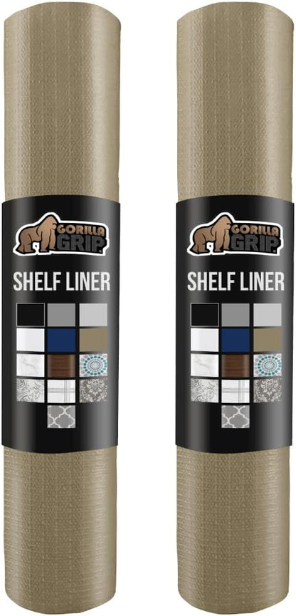 GORILLA GRIP Slip Resistant Drawer and Shelf Liner 2 Pack, Non Adhesive Water Resistant, Easy Clean and Trim, Smooth Surface Liners for Kitchen Cabinet, Shelves, Drawers, Pantry, 12 in x 20 FT, Beige